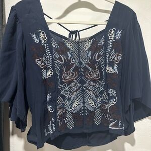 Embroidered Navy Blue Women's Top